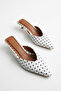 Ozy Women's Pointed Toe Low Heeled White Polka Dot Heeled Slippers 4cm - 2
