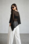Summer Stylish Women's Asymmetrical Transparent Flowy Knitwear Cape Poncho - Black - 5