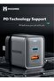 20W Dual Port USB-C PD & USB-A Fast Wall Charger - Grey