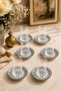 6-Person Glass Tea Cup and Black Patterned Porcelain Tea Plate Set 12 Pieces - 3