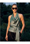 Green Flowy Halter Neck Backless Satin Blouse - 5