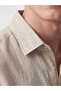 Vizyon New Season Beige Regular Fit Striped 100% Linen Men's Shirt - 3