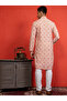 Mens Printed Cotton Kurta Set with All Over Thread Work - 6