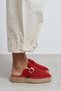 Maren Red Suede Leather Laser Perforated Buckle Detail Straw Sole Women's Espadrille Slippers - 7
