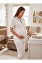 New Season Ecru Shawl Collar Breastfeeding Feature Adjustable Waist Buttoned Special Design Short Sleeve 100% Cotton Maternity Pajama Set - 5