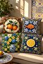 Checkered Lemon and Vase Patterned 4-Piece Throw Pillow Cover Set