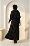 Cape Detailed Belted Hijab Dress 2291-05 Black - 5