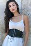 Black Faux Leather Waist-Cinching Lace-Up Corset Belt