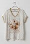 Italian Cream V-Neck Low Sleeve Polka Dot Thin Stone Flower Printed Casual Viscose Woven Blouse 70 60 - 2