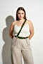 Large Size Khaki Women's Leather Body Belt with Chain Detail - 5