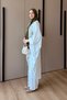 Women's Tulle Floral Embroidered Linen Bat Sleeve Suit - 6