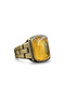 Antimony Silver Amber Ring – 9x18mm Honey Yellow Cabochon Men's Ring 6g