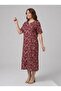 Short Sleeve Viscose Burgundy Hijab Dress with Cherry Blossom Pattern on the Floor, Plus Size Mother's Dress