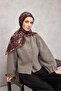 Cotton Polyester Scarf Black-Red Beige Mink Botanical Patterned Soft Textured Sturdy 90X90 - 2