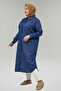 68056 Plus Size Button Detailed Denim Tencel Tunic - Navy Blue - 3