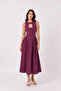 Gabardine Fabric Sleeveless Drop Collar Button Detailed Midi Dress