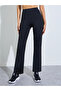 Black Half Front Zip Up Racerback Sport Bra And Broad Waist Flared Pants Set - 5