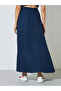 Navy Blue Side Pocket Detail A-Line Maxi Skirt - 4