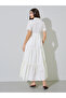 Off-White Lace Trim Short Sleeves Shirt Maxi Dress - 5