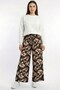 Women's Black Beige Patterned Wide-Leg Trousers - High-Waisted Atlas Pants - 2