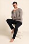 Men's Cotton Crew Neck Long Sleeve Pajama Set 9818 Smoked - 3