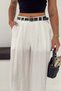Women's High Waist Linen Look Palazzo Trousers - 4