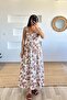 Brown Floral Patterned U-Neck Dress - 2