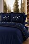 Solena Daisy Embroidered and Ruffled 100% Cotton 6 Piece Double Navy Blue Duvet Cover Set - 2