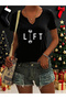 Women's Lift Printed Half V-Neck Sleeves Regular Fit Comfortable T-Shirt
