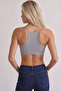 3-Piece Gray Cotton Lycra Sports Bustier-Tank Top with Straps - 3