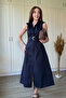 Polo Collar Belted Padded Midi Shirt Dress - 5