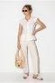 Women's White 100% Cotton Waist-Fitted Flounce Cut Linen Textured Shirt 4735 60286279 - 3