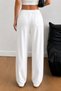 Women's Linen Blend Regular Fit Elastic Waist Lace-Up High Waist Casual Trousers - 3