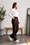 Belur Brown High Waist Wide Leg Special Production Fabric Trousers with Elastic Sides New