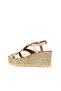 Gold Shiny Leather Women's Wedge Heeled Sandals - 5
