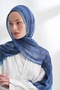 Organic Touch Viscose Blend Patterned Shawl - Navy Blue - Baby Blue - 2