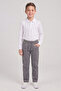 Boys' White Long Sleeve Polo Collar T-Shirt Gray Ribbed Waist Canvas School Pants Bottom Top Set School Outfit