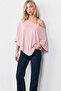 Women's Pink Poncho Off-Shoulder Blouse Made of 97% Cotton Fabric - 2