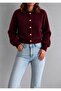 Gold Buttoned Women's Polo Collar Beard Cardigan - 4