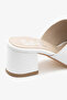 White Genuine Leather Thick Heeled Women's Slippers - 7
