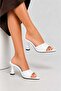 Women's White Patent Leather Thin Heeled Slippers, Casual and Stylish, Open Toe - 3