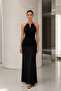 Aurelia Black Metal Accessory Collar Long Evening Dress - 3