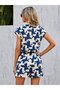 Women's Short Sleeve V-Neck Buttoned Patterned Short Modal Jumpsuit - 3