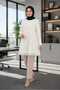 Women's Soft Textured Long Sleeve Tunic/ Undershirt with Chiffon Detail on the Front Ecru Color - 2