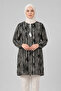 Women's Striped Patterned Crew Neck Lace-Up Woven Viscose Tunic
