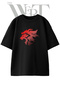 Roaring Lion Design Printed Unisex Black Oversize T-Shirt