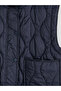 Navy Blue Stand Collar Quilted Women's Puffer Vest - 3