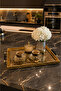 Premium Mirrored Diamond Gold Framed Decorative Tray with Gold Detail 46X28 cm - 2