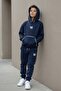 Navy Blue Boys' Hooded Tracksuit Set with Kangaroo Pockets and Stripe Detail 24616