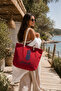 Women's Burgundy Beach Bag with Rope Handle Large Size Canvas Beach Tote Bag - 4